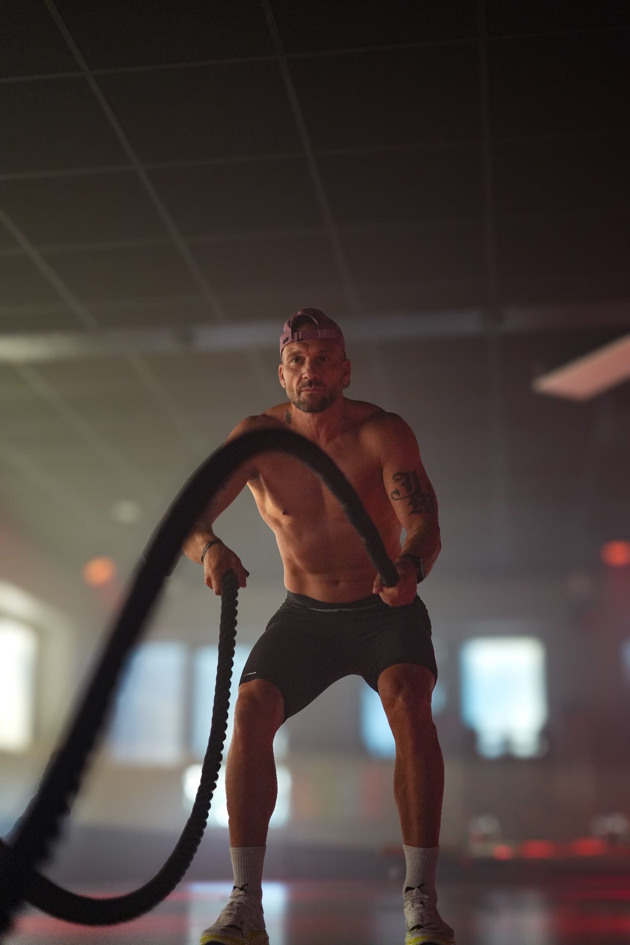 Grégory Piombino à l'entraînement, battle ropes